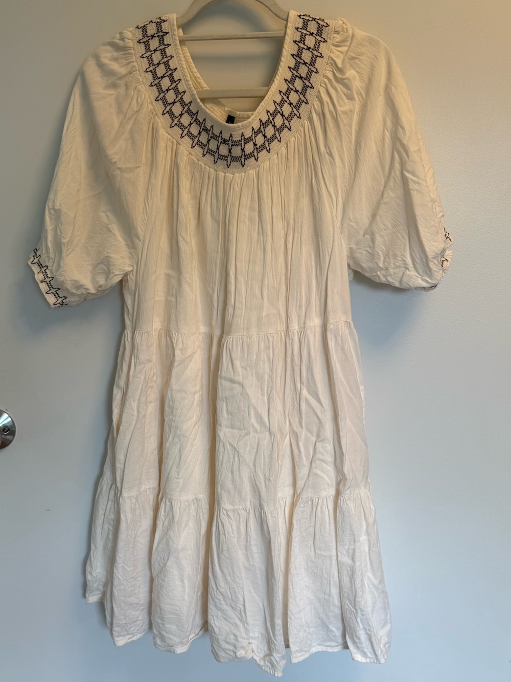 Old Navy Puff Sleeve Embroidered Smocked Mini Swing Dress Size L